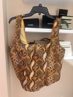 Snake Print Tote Bag in Brown